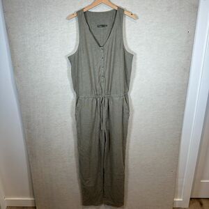 prAna Nani Jumpsuit Womens Large Green V Neck Sleeveless Relaxed Boho Utility
